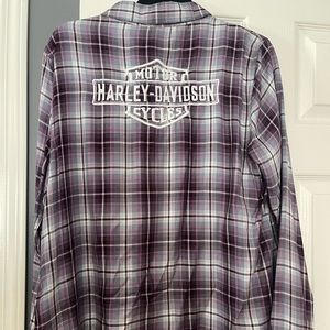Women's Purple Plaid Harley Davidson Button up XL NWT